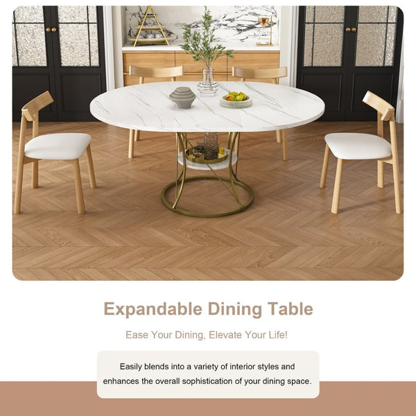 English Elm 43 Inch Foldable Mdf Dining Set with Pu Cushioned Solid Wood Chairs Space Saving White W2700S00139