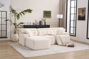 English Elm LY-022 Antique White Convertible Chaise Sectional Sofa — Chesterfield-Inspired L-Shape, No-Assembly, 30D High-Density Comfort W2231S00024