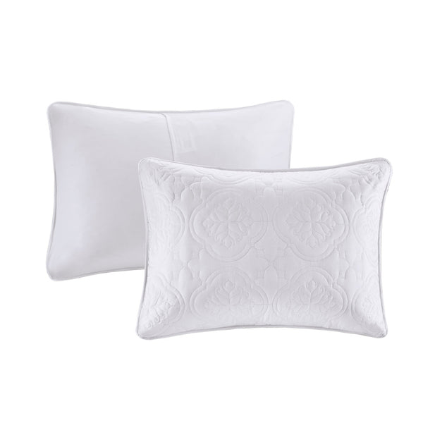 JLA Home 510 Design - 3 Reversible Bedspread Set Oversized Quilted Medallion Microfiber 3-Piece Hypoallergenic Washable Elegance White 5DS13-0293