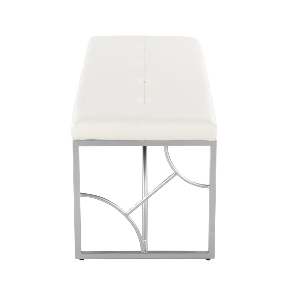 English Elm Constellation Contemporary Bench with Plush Faux Leather Seat and Sleek Silver Metal Geometric Frame White B202S01148