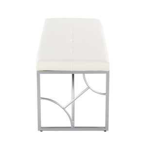 English Elm Constellation Contemporary Bench with Plush Faux Leather Seat and Sleek Silver Metal Geometric Frame White B202S01148