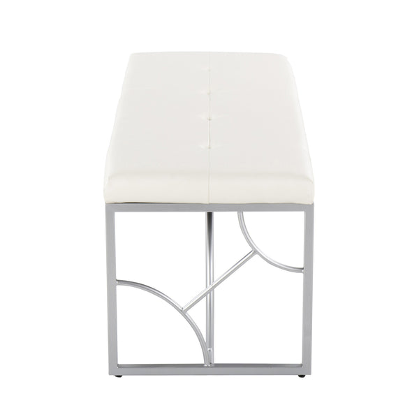 English Elm Constellation Contemporary Bench with Plush Faux Leather Seat and Sleek Silver Metal Geometric Frame White B202S01148