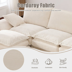 English Elm Sectional Cloud Sofa Modular Deep Seat Corduroy Upholstered Living Room Couch with Storage Beige W395S00129