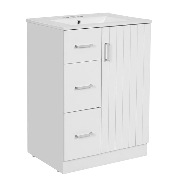 English Elm 24" Modern Bathroom Vanity with Under-Mount Sink, Vertical Stripe Design, 2 Drawers & Soft-Close Cabinet White N710P288936K