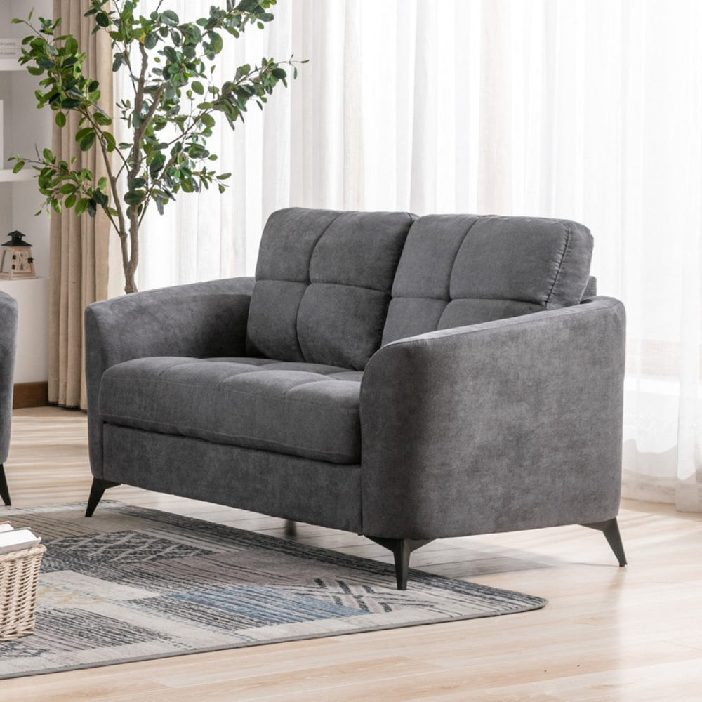 English Elm Carlotta Tufted Gray Woven Loveseat with Pocket Coil Support and Slim Metal Legs B2749S00139