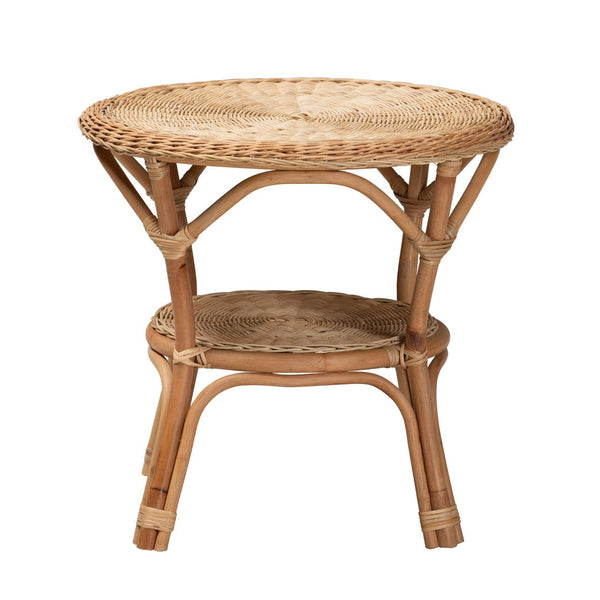 English Elm Modern Handcrafted Rattan Round Coffee Table Bohemian Artisan Living Room Accent B2750P470078