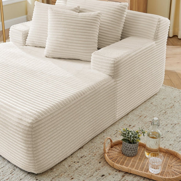 English Elm Single Frameless Velvet Lounge Chair Plush High Density Foam Accent Seat for Living Room Beige W487P420019