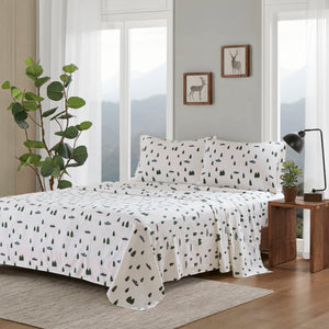 English Elm 4 Pcs Queen Sheet Set - Cozy Cotton Flannel With Charming Green Trees & Trucks Print For Comfort B035P319768