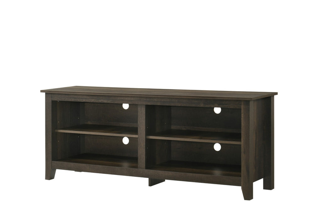 English Elm Tropea 58 Inch Open Shelf Media Console with Oak Finish and Cord Management B2749P413252