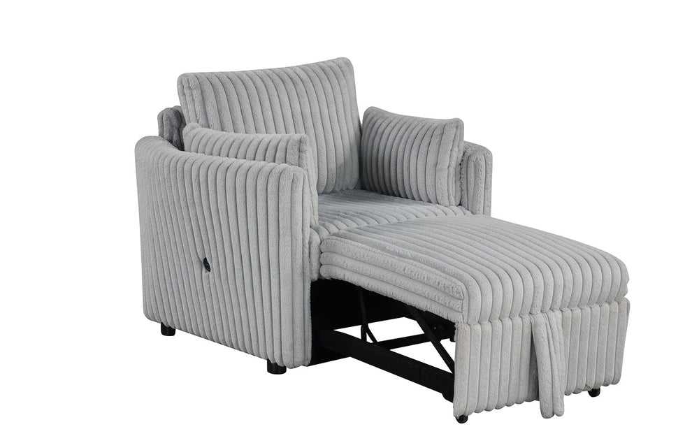 English Elm Curved Gray Faux Fur Chair with USB Port, Contemporary Modular Design, Plush Polyester Comfort B2741S00670