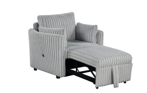 English Elm Curved Gray Faux Fur Chair with USB Port, Contemporary Modular Design, Plush Polyester Comfort B2741S00670