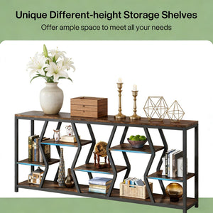 English Elm Hall Console Table Industrial Rustic Two Tier Wood Tone Metal Frame Entryway Sofa T3971P450471