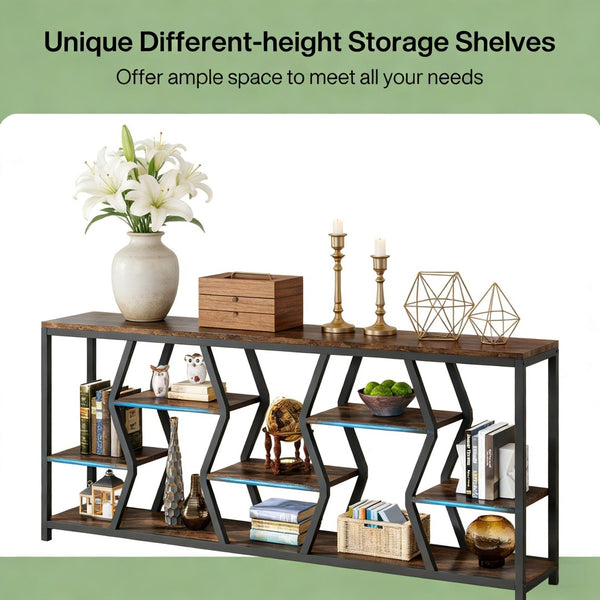 English Elm Hall Console Table Industrial Rustic Two Tier Wood Tone Metal Frame Entryway Sofa T3971P450471