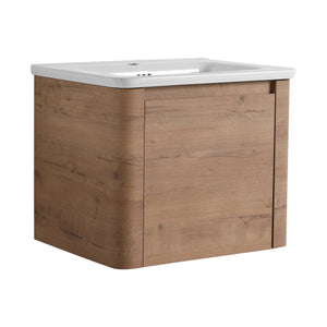English Elm 48'' Wall-Mounted Bathroom Vanity With Soft-Close Door, White Sink, Storage Shelves & Plywood Design W999S00430