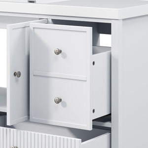 English Elm 60" Freestanding Bathroom Vanity Fluted Fronts Soft Close Drawers Drop-in Sink White N817P404100W