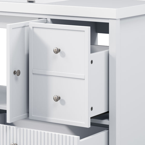 English Elm 60" Freestanding Bathroom Vanity Fluted Fronts Soft Close Drawers Drop-in Sink White N817P404100W