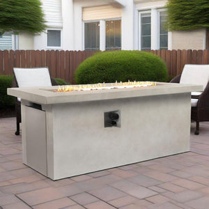 English Elm 60" 70in Concrete Propane Fire Pit Table 60000 BTU with Storage Cabinet, Pulse Ignition, Light Gray W853P202206