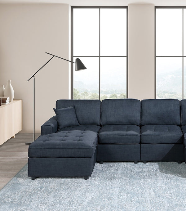 English Elm Contemporary 3-Piece Sectional Sofa Set in Ash Black Corduroy with RAF/LAF Chaise, Tufted Seats, Pillows - Stylish Low-Profile Design Dark Blue 34 L x 18 W x 68 H B011S01766