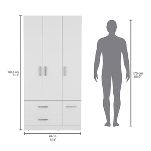 English Elm Sebree Tall Armoire Closet with Hanging Rod, Six Shelves, Two Drawers & Three Cabinets for Organized Storage White 41.3 L x 22.8 W x 5.9 H B070S00230