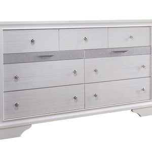 English Elm Transitional Six Drawer Dresser Gray Veneer Finish with Black Chamfered Legs Bedroom B056P416773