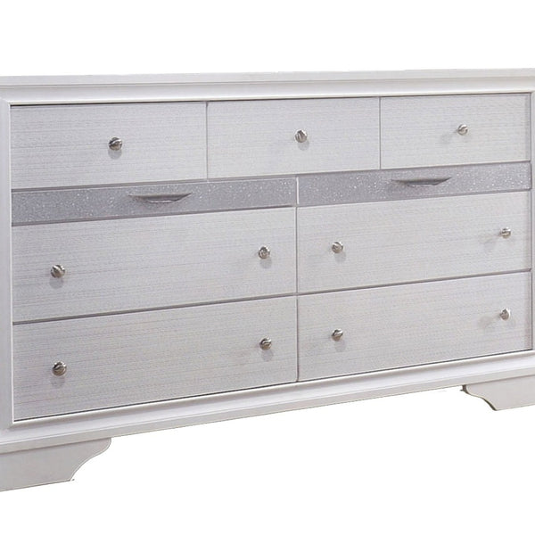 English Elm Transitional Six Drawer Dresser Gray Veneer Finish with Black Chamfered Legs Bedroom B056P416773