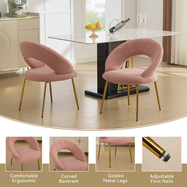 English Elm 061-Set Of 1 Plush Pink Teddy Fabric Dining Chair With Gold Legs - Ergonomic Design & Cozy Elegance W527P255486
