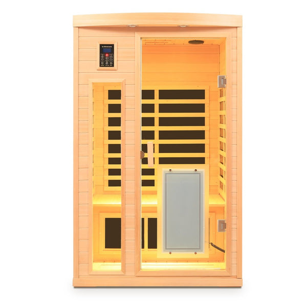 English Elm Low Emf Two Person Hemlock Far Infrared Sauna with Glass Door Heating Panels W632P501524