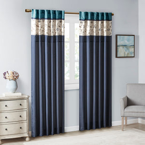 JLA Home Madison Park - Embroidered Curtain Panel with Timeless Floral Stitching, Lined Light-Filtering Drapery for Elegance Navy MP40-4209