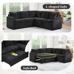 English Elm Sectional L-Shaped Sofa Bed With Storage & Guest Sleeper - Modern Chenille Upholstered Comfort N719S002070B-GIGA