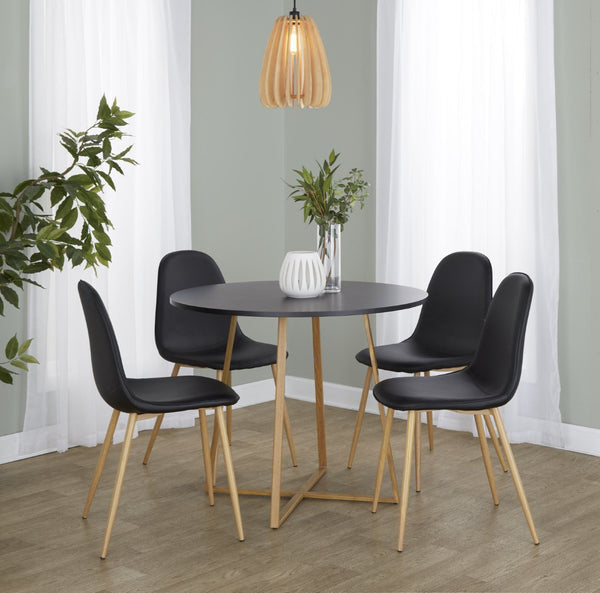 English Elm Dining Table Round Natural Wood Top with Metal Base Modern Style Seats Four Black B202S02200