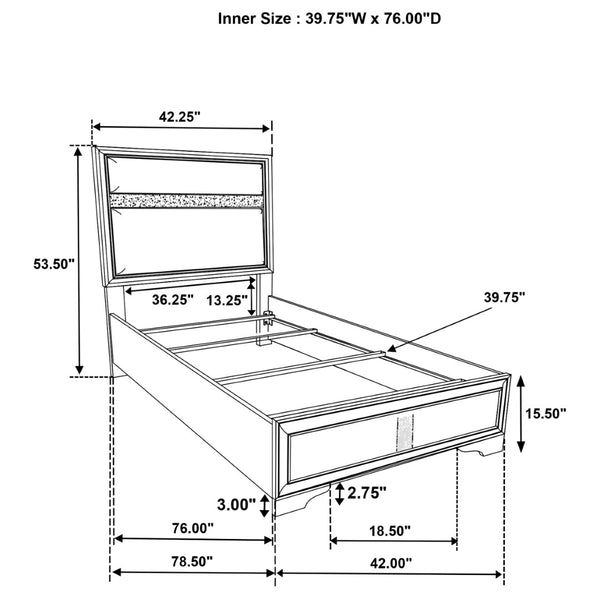English Elm Annie Glam Twin Bedroom Set with Crystal Pulls Glitter Panels and Ivory Upholstered Bed B062S01760