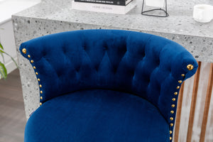 English Elm UNITED Velvet 360° Rotating Bar Chair with Diamond Stitching, Gold Frame, Plush Foam Seat, Adjustable Height Navy W1568P361717