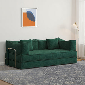 English Elm 78.8 Modular Convertible Pudding Block Sofa Bed with Removable Backrest, Corduroy Cover, Armrests, Green W3147P278141