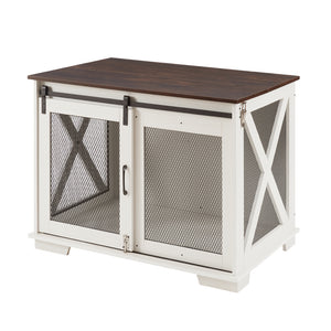English Elm Farmhouse Dog Cage Crate Furniture with Sliding Barn Door, Secure Metal Latch, Flip-Up Top Access and Removable Divider for Small to Large Dogs (40.94x30.51x6.69) White W2275P164726