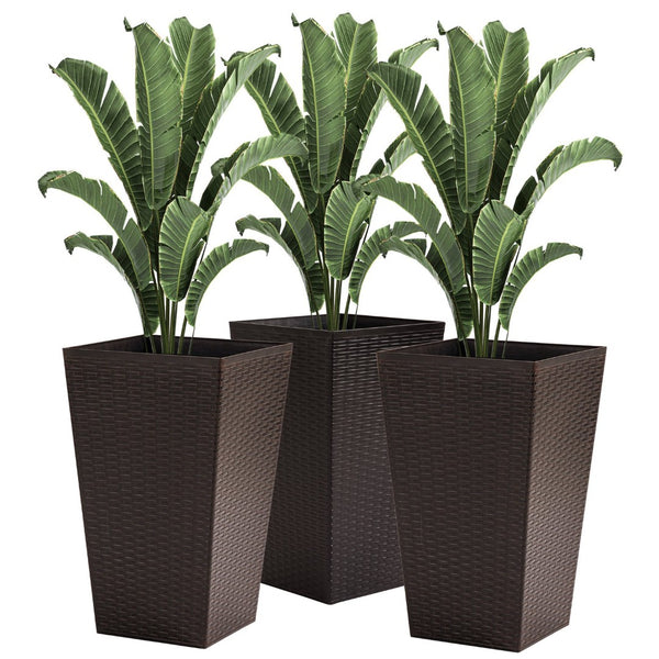 English Elm Outsunny Set Of 3 Stylish Tall Planters With Drainage Holes For Indoor & Outdoor Use – Brown Color! W2225P174481-GIGA