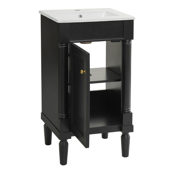 English Elm 18" French Style Vanity with Ceramic Sink Soft Close Door and Adjustable Shelf Black N710P415332B
