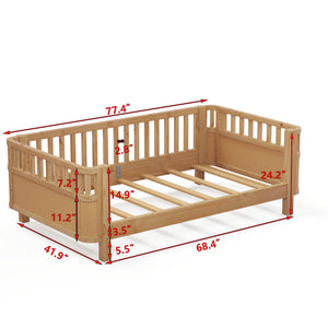 English Elm Twin Solid Wood Platform Bed for Kids with Safety Rail Rust‑Resistant Sturdy Pine Frame, 250lb Capacity Natural 69.48 L x 17.91 W x 7.48 H W2593P190150