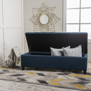 English Elm Upholstered Boucle Storage Bench Soft Close Flip Top Rubberwood Legs Bedroom Entryway Navy Blue N779P395018N