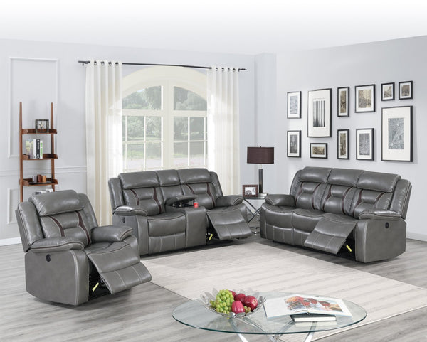 English Elm Modern Power Reclining Loveseat Gray Leatherette Console Cup Holders Media Room B011P467547
