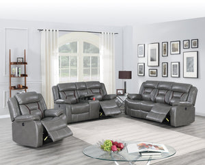 English Elm Modern Reclining Loveseat with Console Cup Holders Gel Leatherette Gray Living Room B011P467552