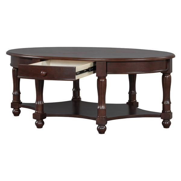 English Elm Vintage Oval Coffee Table With Drawer And Open Shelves, French Country Style Accent Table In Walnut N735P277388D-GIGA