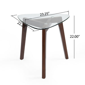 English Elm Christopher Knight Home® - END Table Walnut Solid Wood Mid-Century Modern Side Table with Glass Top, Splayed Legs, 27.75"L x27"W 68682.00