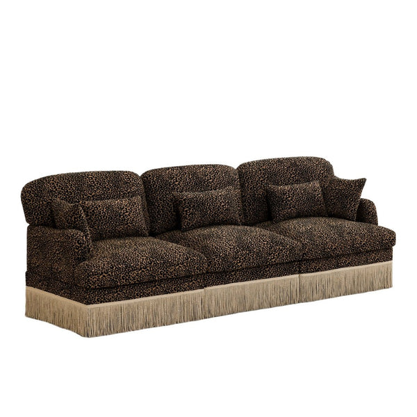 English Elm 100" Leopard Chenille Sectional Sofa with Tassel Trim Deep Seat Modular Living Room Couch Brown W5656S00013