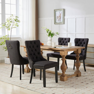 English Elm Nikki Modern Tufted Linen Dining Chair with Solid Wood Frame, High-Rebound Cushion, Nailhead Trim, 300 lb Capacity Black W1143P233648