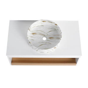 English Elm 36" Floating Bathroom Vanity Light Oak Modular Cabinet with Gel Coat Integrated Sink Gold+White,White + Light Oak W3450S00063