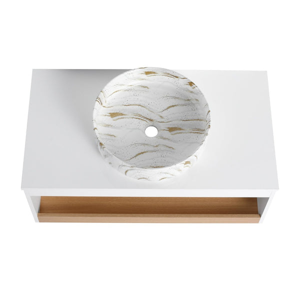 English Elm 36" Floating Bathroom Vanity Light Oak Modular Cabinet with Gel Coat Integrated Sink Gold+White,White + Light Oak W3450S00063