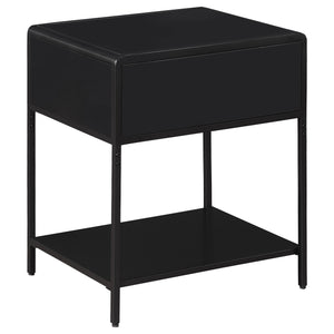 English Elm Duncan Black 1-Drawer Metal Bedside Table with Radio Weave Cane Front, Laminate Top, Modern Charm B062P299871