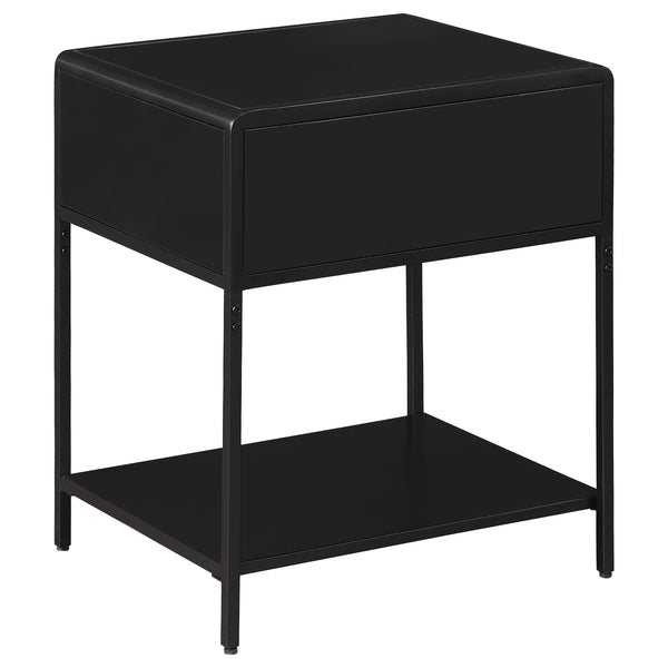 English Elm Duncan Black 1-Drawer Metal Bedside Table with Radio Weave Cane Front, Laminate Top, Modern Charm B062P299871