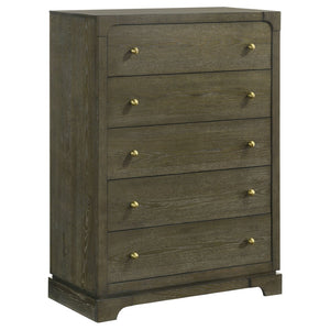 English Elm Arabesque Queen Bedroom Set with Led Tufted Headboard Mirrored Trim Crystal Hardware B062S01544