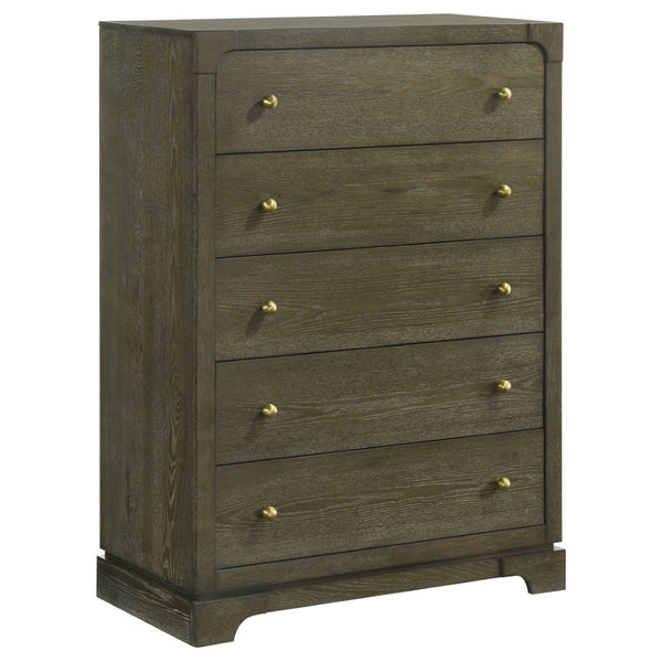 English Elm Arabesque Queen Bedroom Set with Led Tufted Headboard Mirrored Trim Crystal Hardware B062S01544